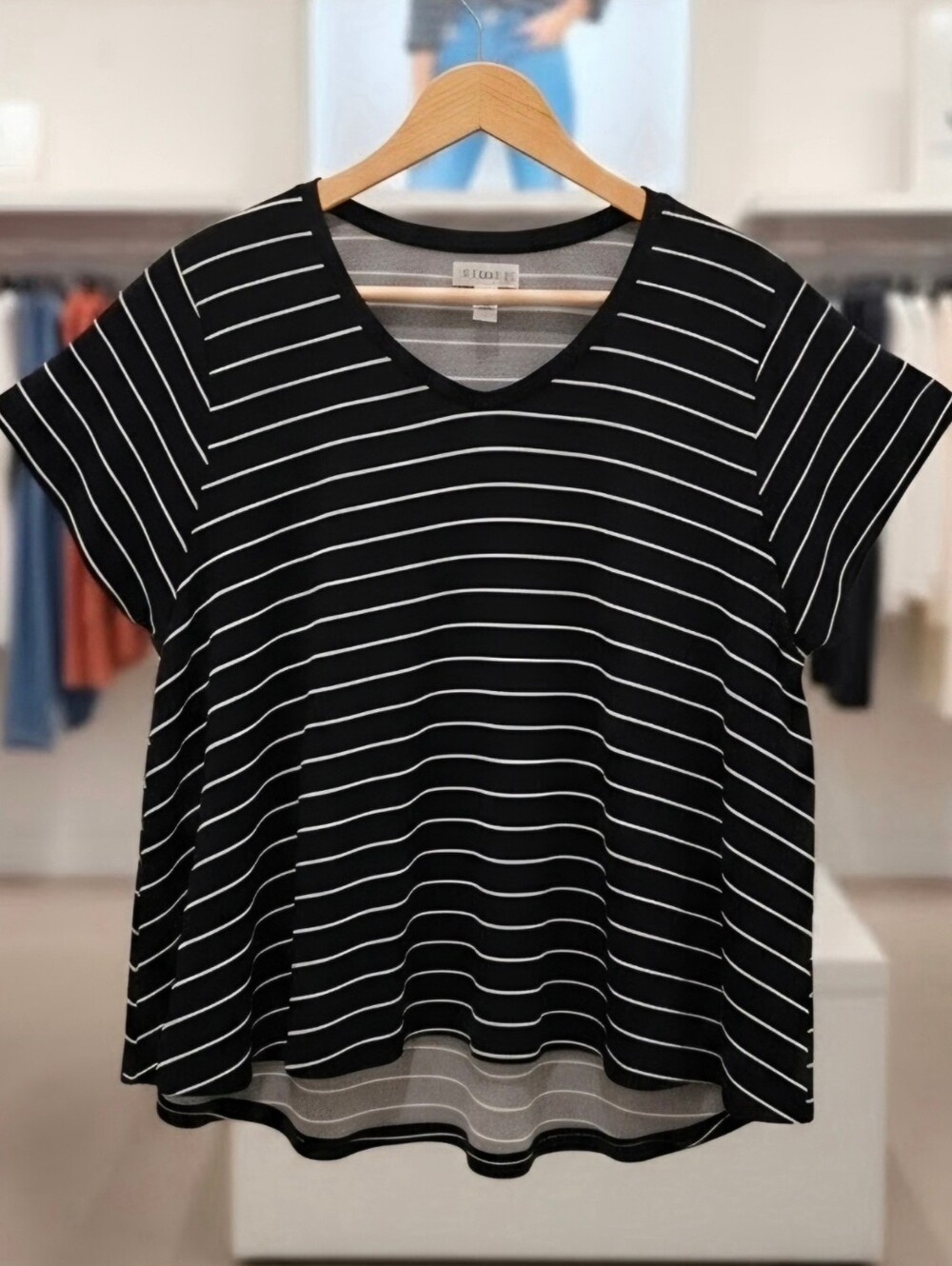 just be Black V-Neck Short Sleeve Top with White Stripes 3X